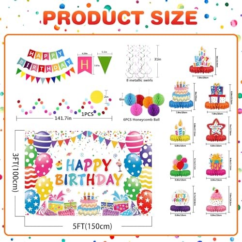 Birthday Decorations Kit, Happy Birthday Party Birthday Set + Honeycomb + Cloth