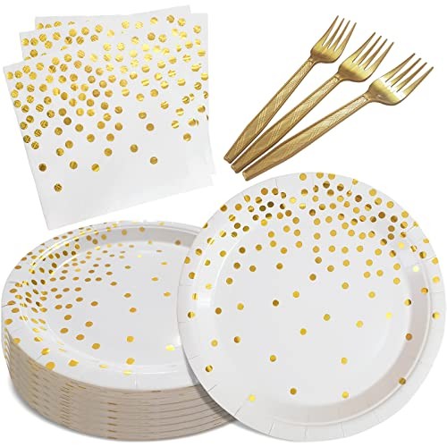 White and Gold Paper Plates Napkins Party White Gold Dot Paper Plate