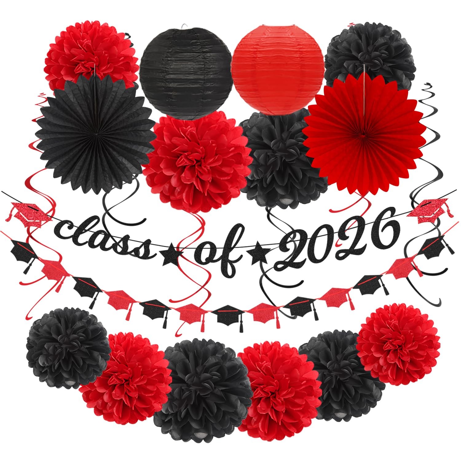 Black-Red 2026 Class-Congratulations Graduation Party-Decorations – 22pcs Hig…