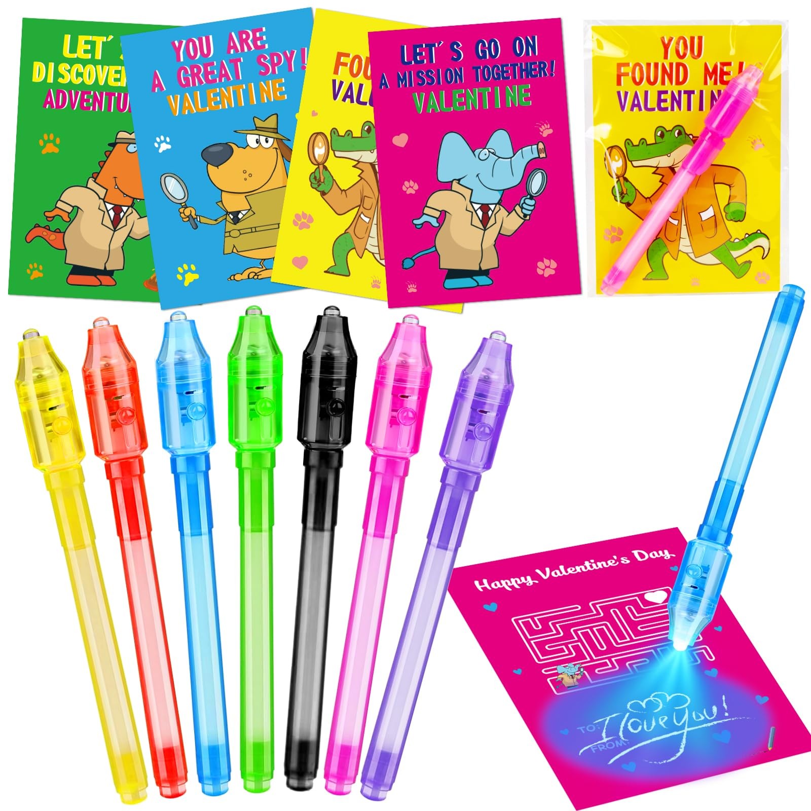28PCS Spy Pens Valentines Day Gifts for Kids School Magic UV Light Pen Valent…