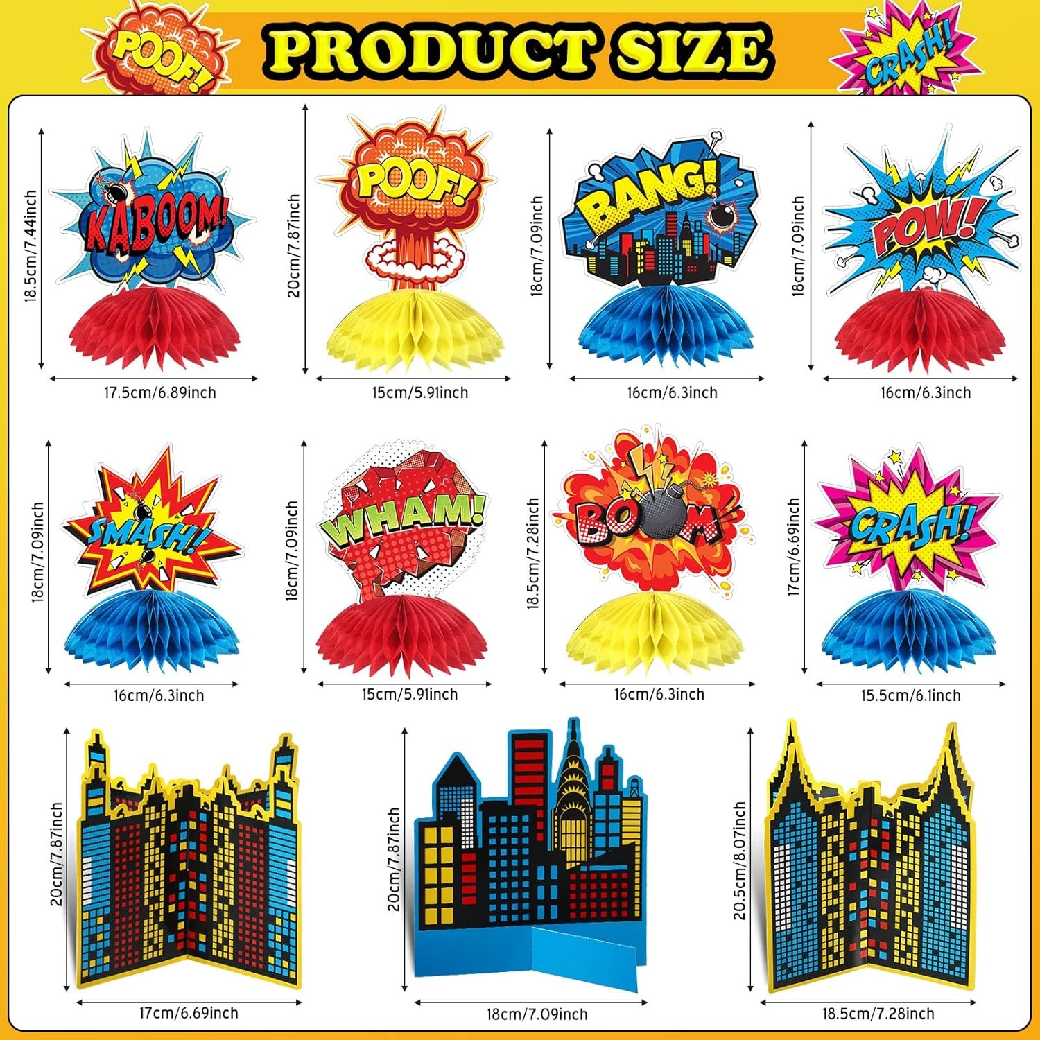 11Pcs Hero Honeycomb Centerpieces Superhero Birthday Baby Shower Table Decor