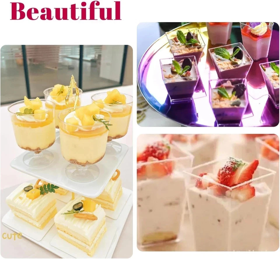 300 Pack Clear Plastic Dessert Cups(5 Oz),Disposable Parfait Cups for Pudding, F