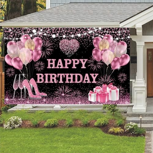 Happy Birthday Party Photography Backdrops Backgrounds | 180×120 cm, Pink Gold