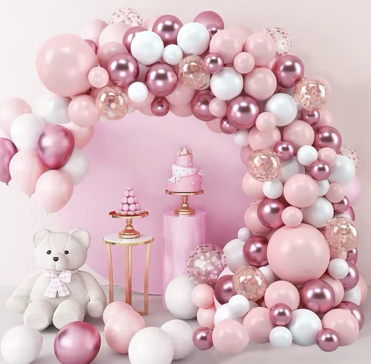 127 pcs Pink White Rose Gold Balloon Arch Kit Party Birthday Decoration