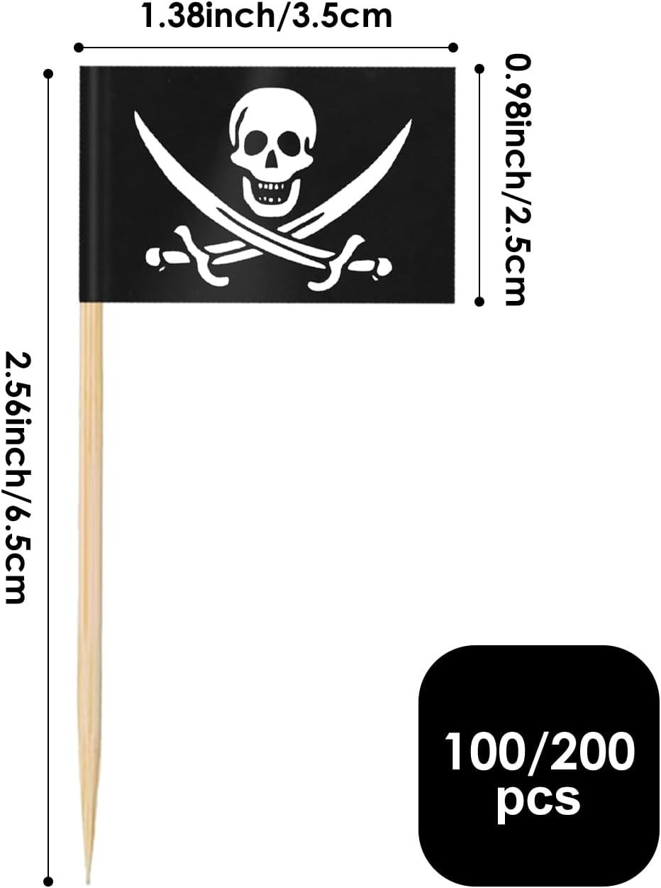 Pirate Flag Toothpicks – 100 Pcs Sword Toothpicks, Mini Pirate Cupcake Toppers f