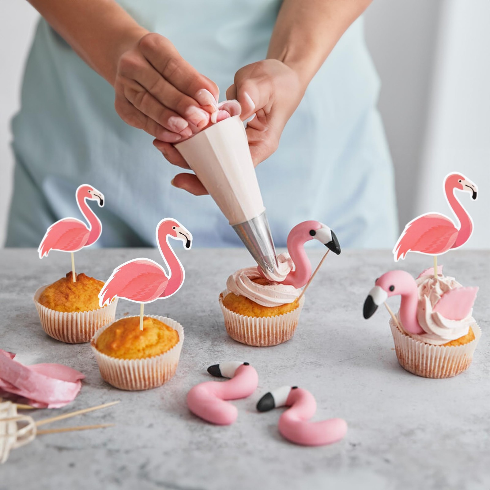 36Pcs Flamingo Cupcake Toppers Summer Tropical Cupcake Toppers Aloha Cake Decora