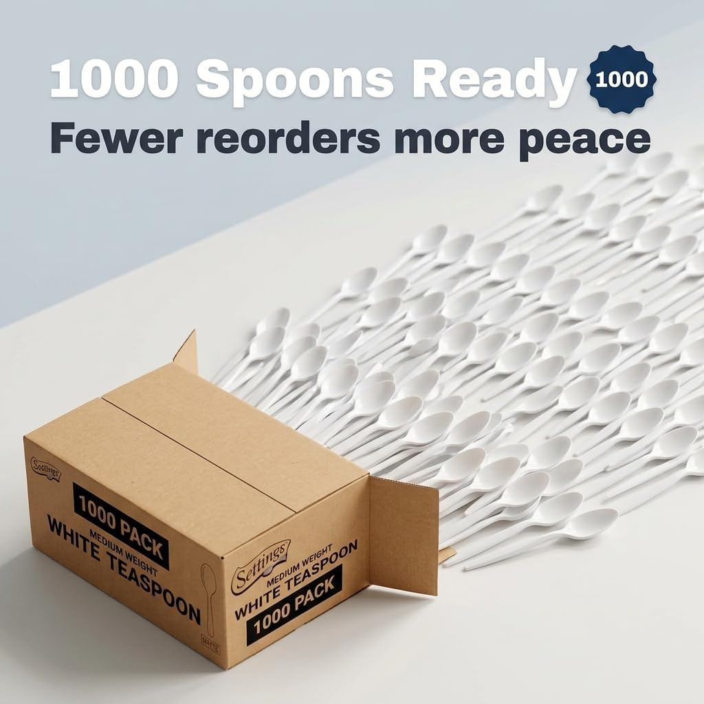 White Plastic Teaspoons 1000 Count Heavy Duty Disposable Cutlery BPA Free Bulk P