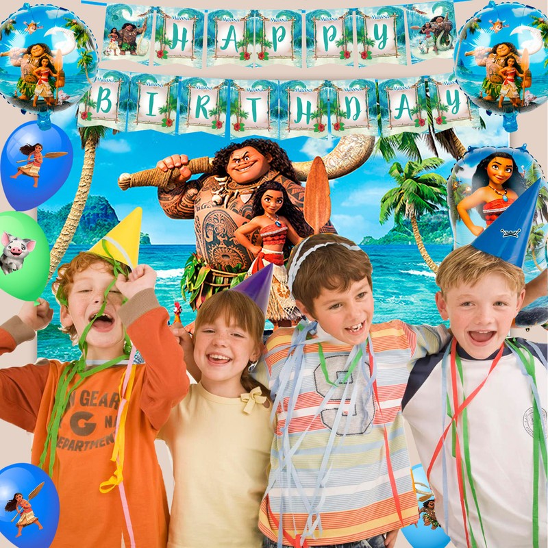 115 Pcs Moana Party Decorations and Tableware Set Tablecloth Backdrop Banner