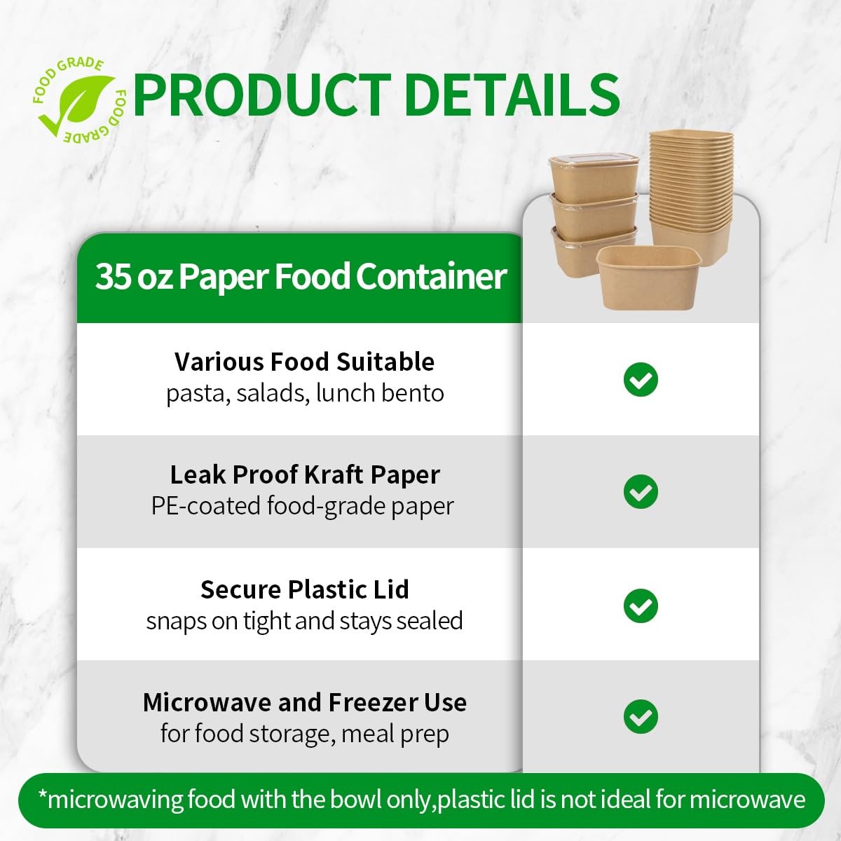 bloomoon 35 oz Disposable Meal Prep Containers with Lids 50 Pack