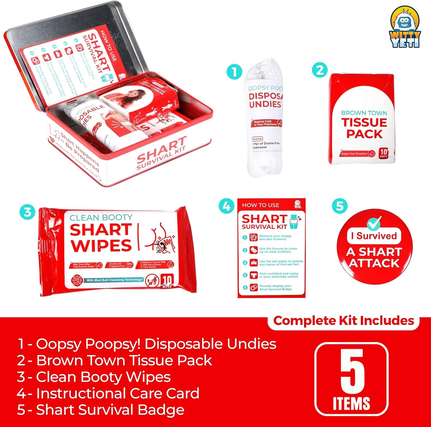Funny Shart Survival Kit by Ultimate Poop Prank Gag Gift Set Contains Wet Wipes
