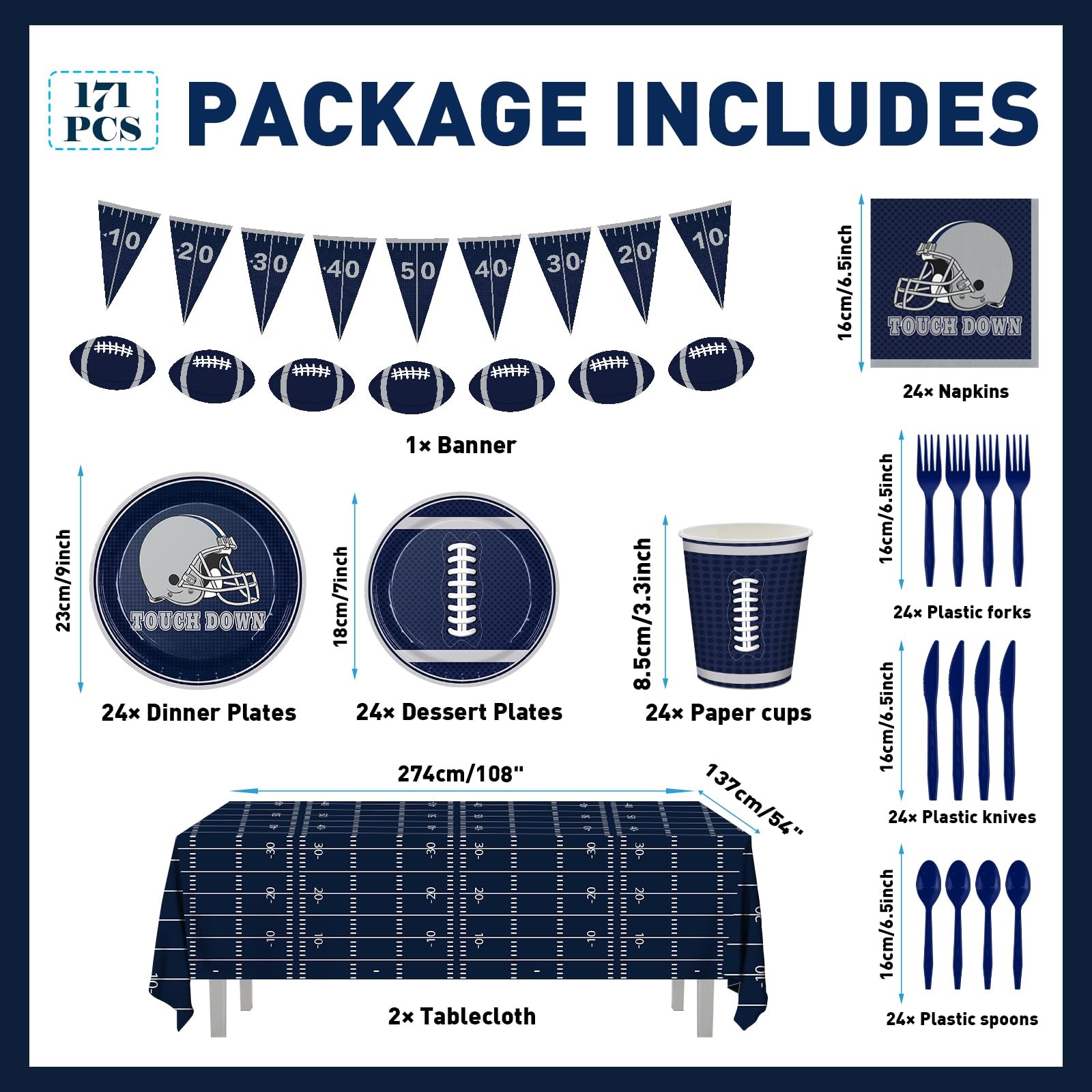 171pcs Cowboy Football Birthday Party Supplies Paper Plates Napkins Disposabl…