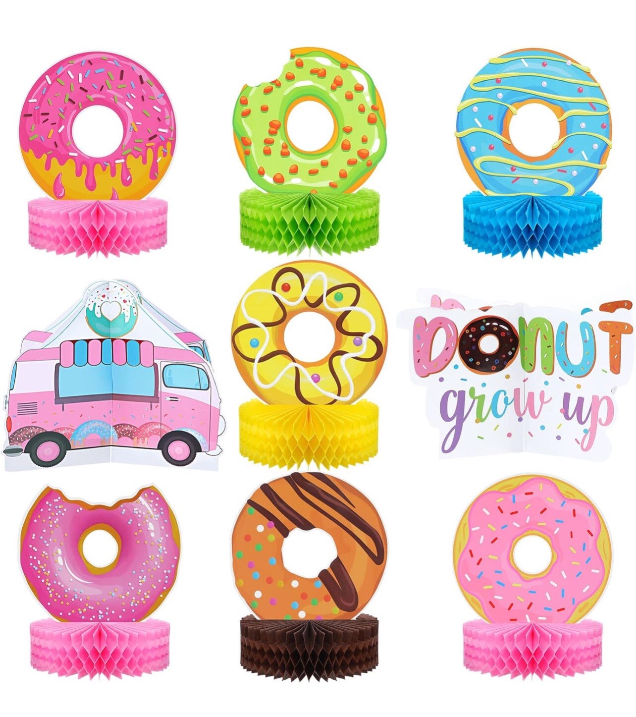 9 Pcs Donut Grow Up Honeycomb Centerpieces for Donut Birthday Party Decoratio…