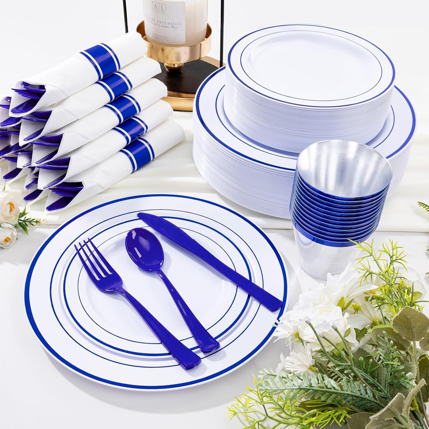 Safe and Stylish 700 Pcs Blue Plastic Dinnerware Set – Perfect for Any Occasion