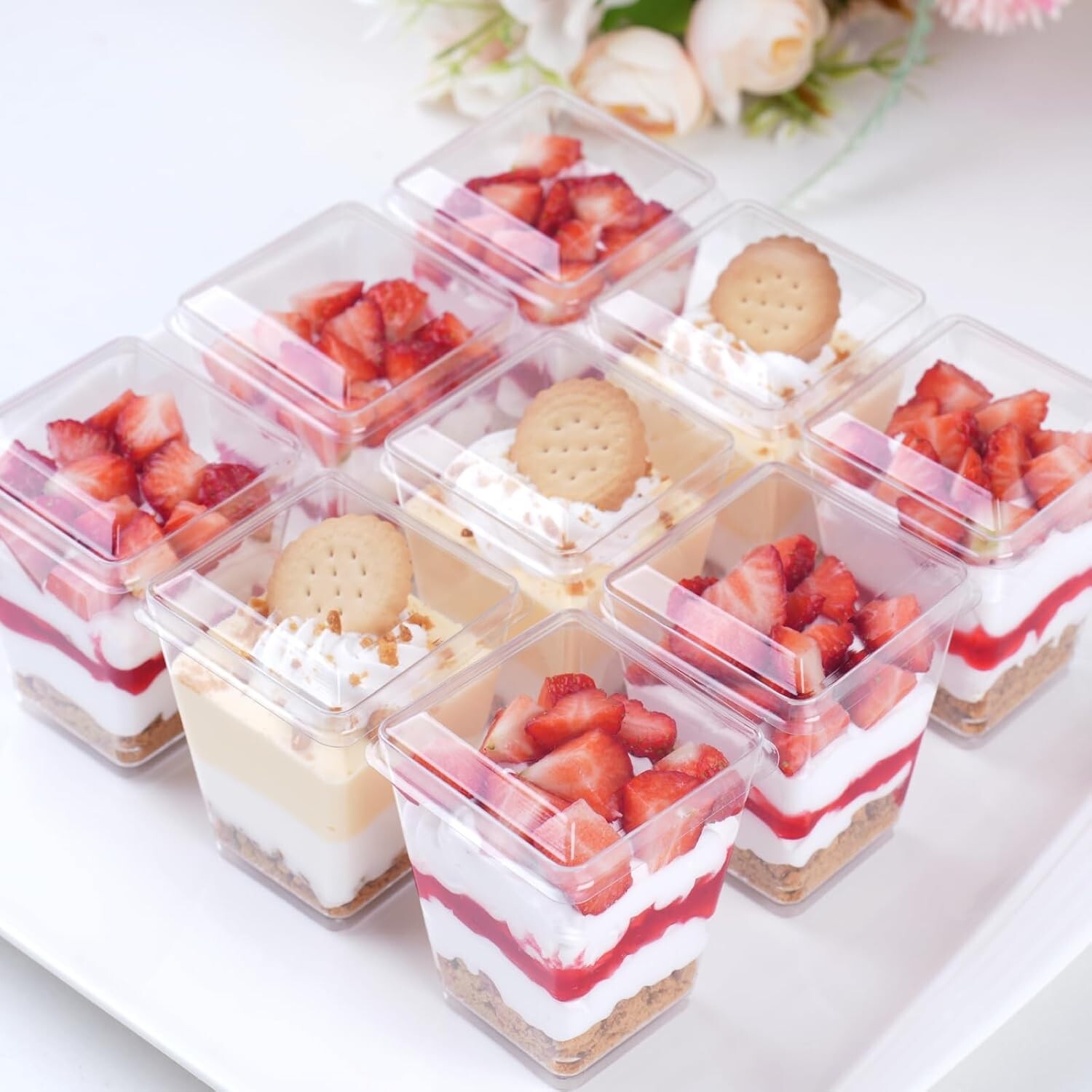 50 Pack 5 oz Clear Plastic Dessert Cups with Lids & Spoons for Elegant Parties