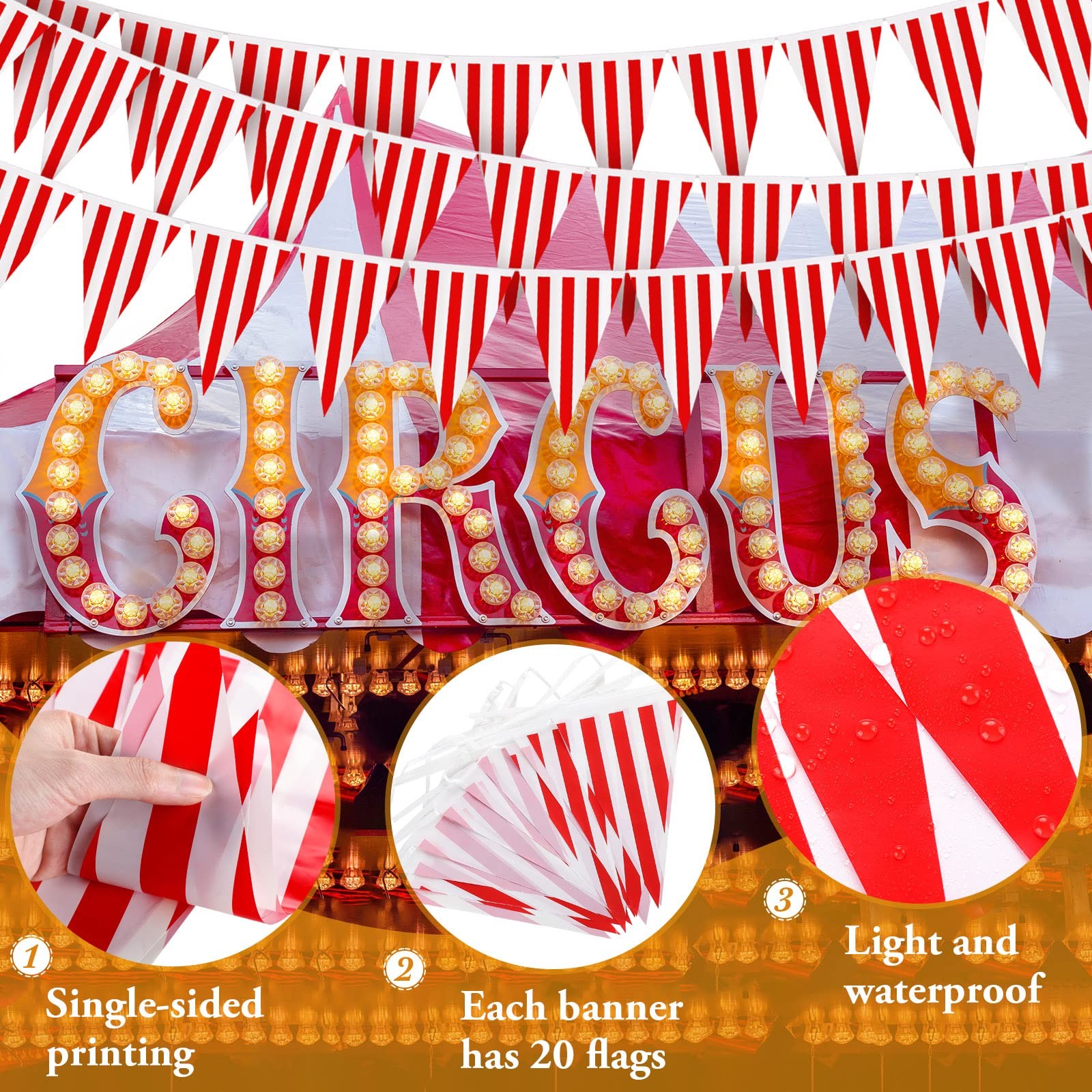 328ft 200 Pcs Carnival Circus Party Decorations Supplies, Red and White Strip…