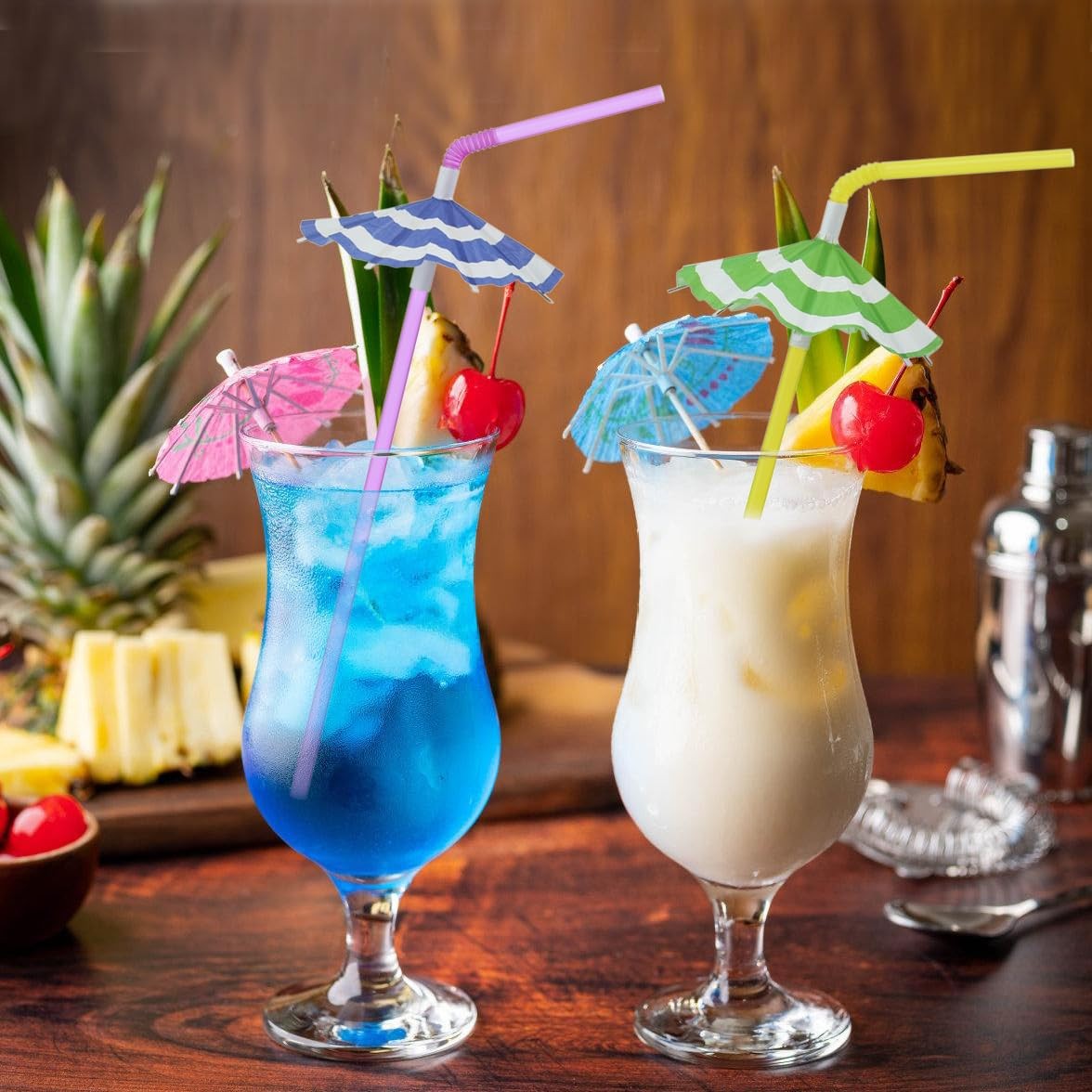 ALINK 100 PCS Umbrella Straws, Long Cocktail Drink Umbrellas Fancy Flower Bar St