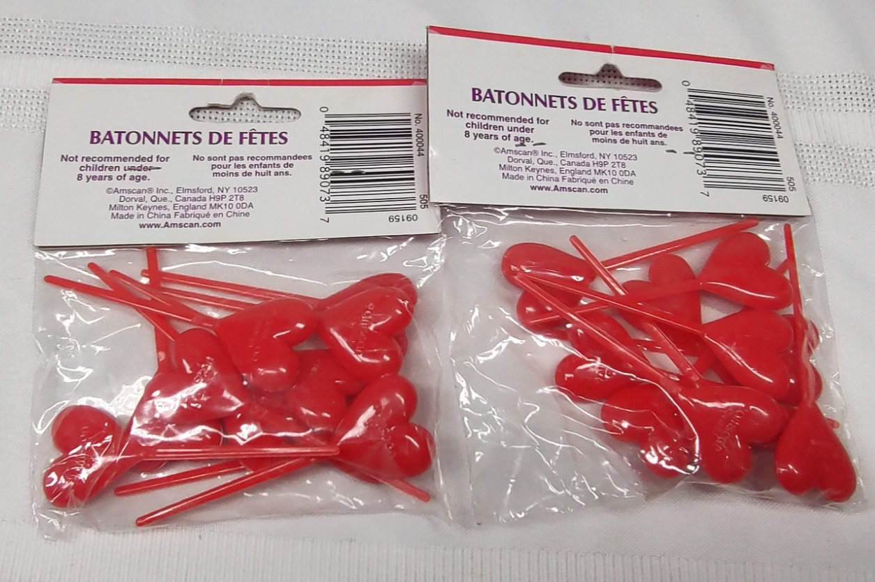 Vintage Amscan Party Picks Hearts Valentines Day Cake Cupcake Red 20 pcs