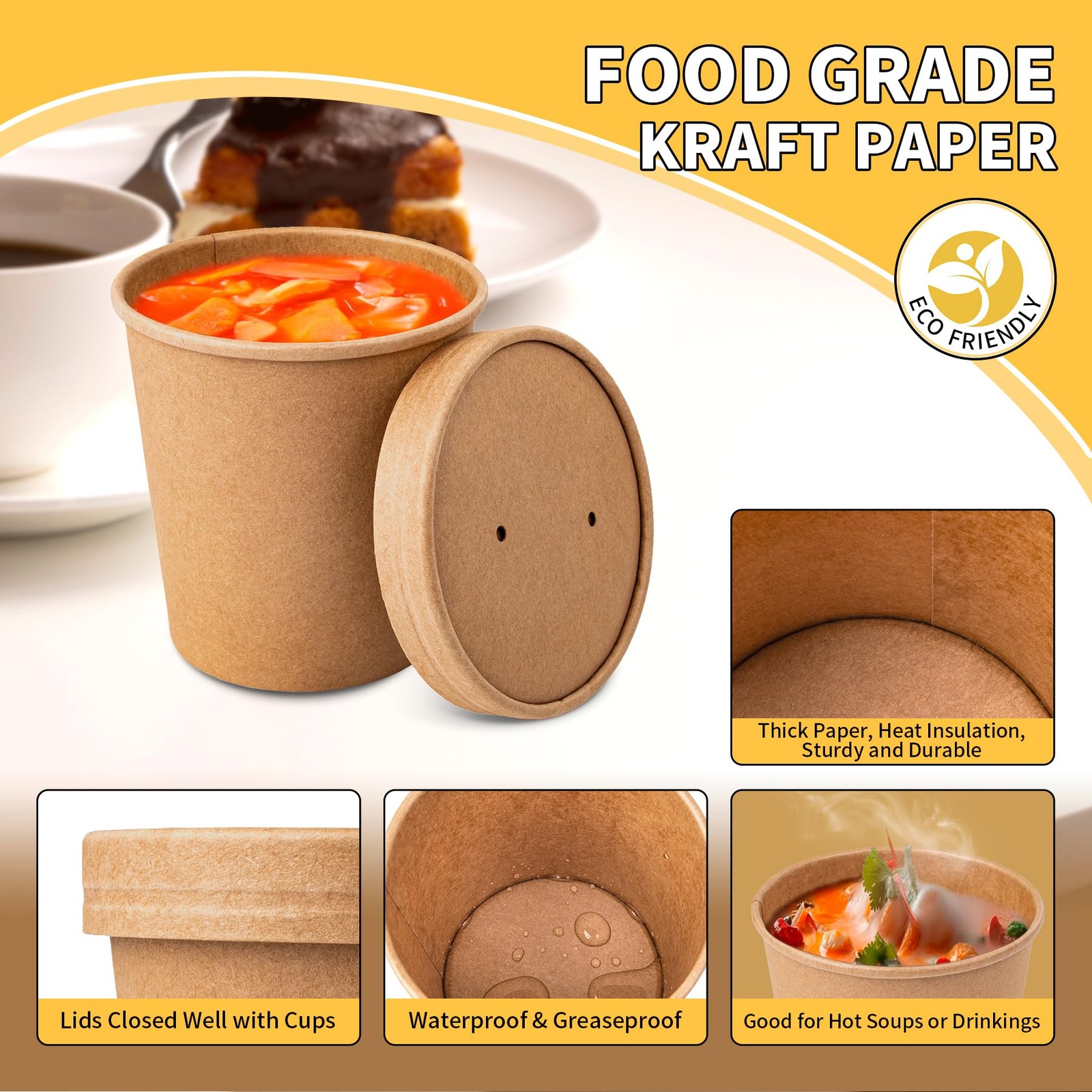PakTalk [50 Pack Soup Containers with Lids, Disposable To Go Containers Kraft 16