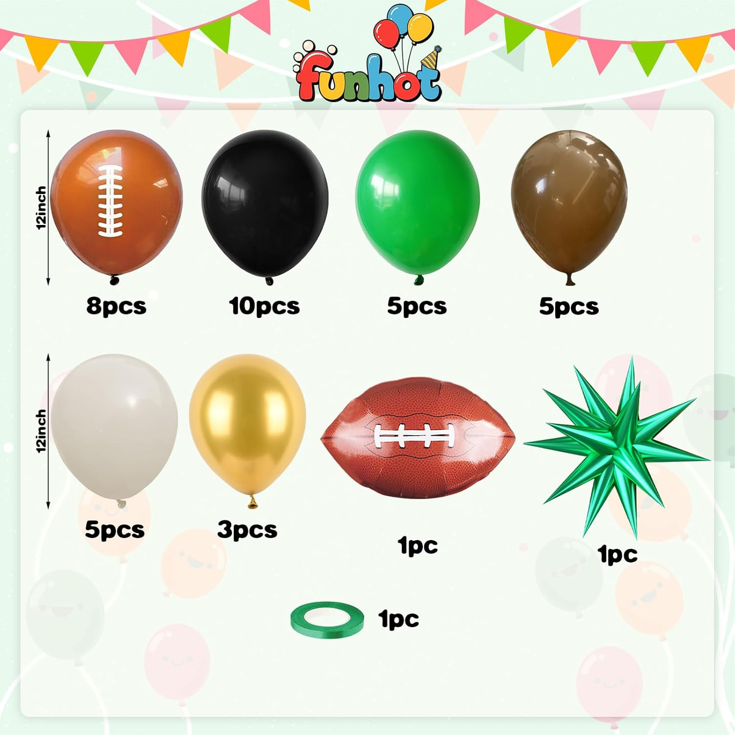 Football Balloons,Dark Green Black Beige Balloons with Football Foil Balloon for