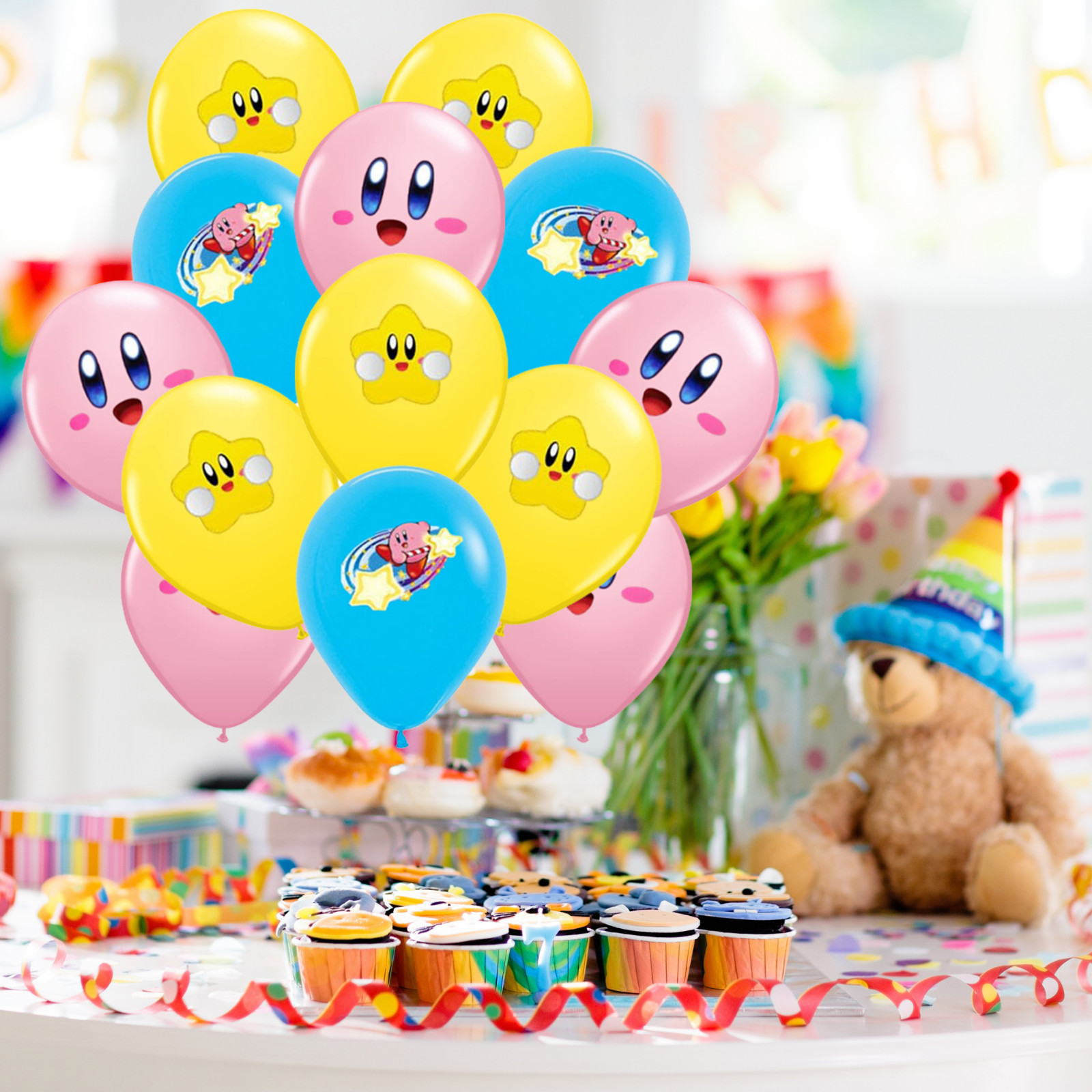 KIRBY STAR GAME pink foil balloon birthday party supplies centerpiece decoration