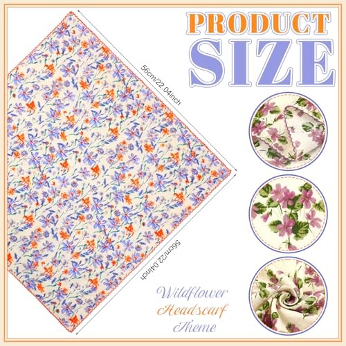 6 Pcs Floral Cotton Bandanas for Women 22×22 Inch Assorted Floral Printed