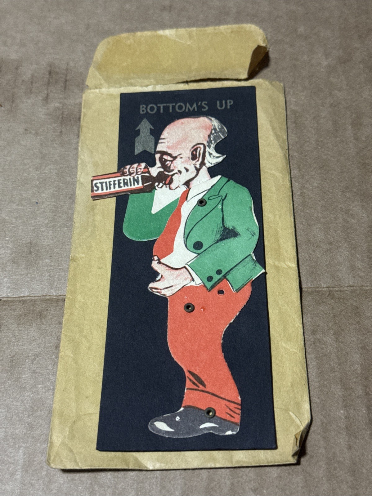 1950’s Vintage STIFFERIN Erotic BOTTOMS UP Tradecard Adult Novelty Risque RARE