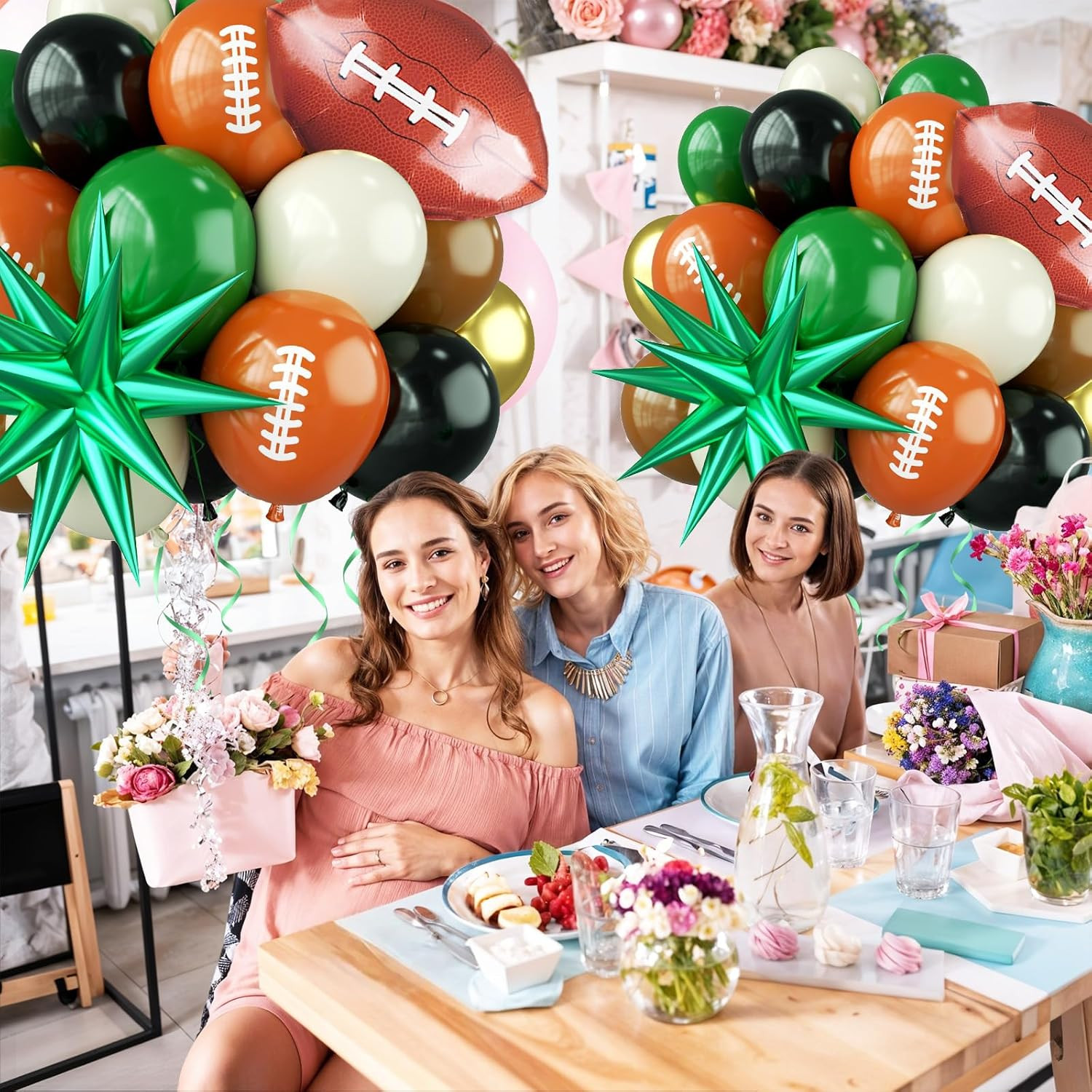 Football Balloons,Dark Green Black Beige Balloons with Football Foil Balloon for