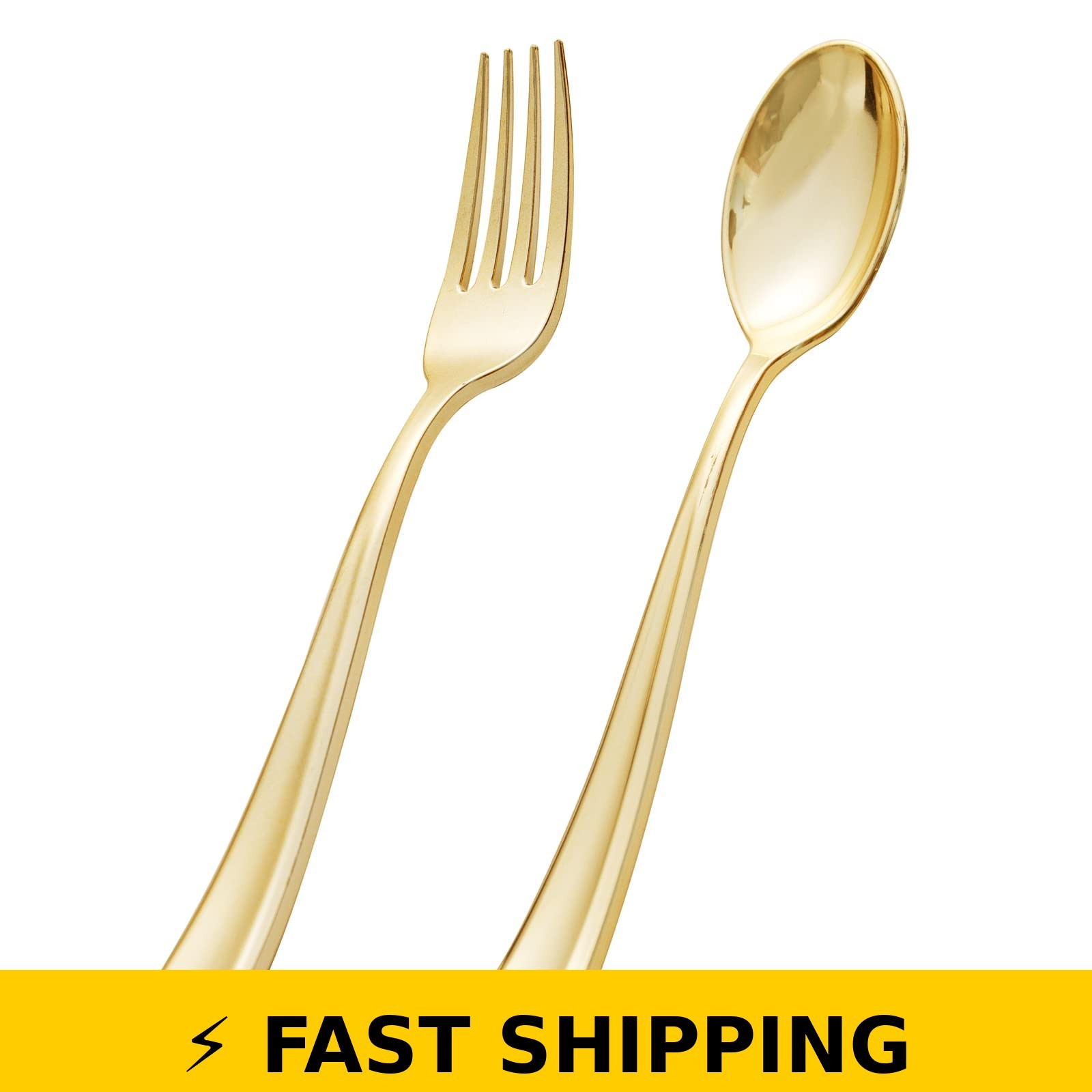 BUCLA 200-Piece Gold Plastic Silverware Set – 100 Forks & 100 Spoons
