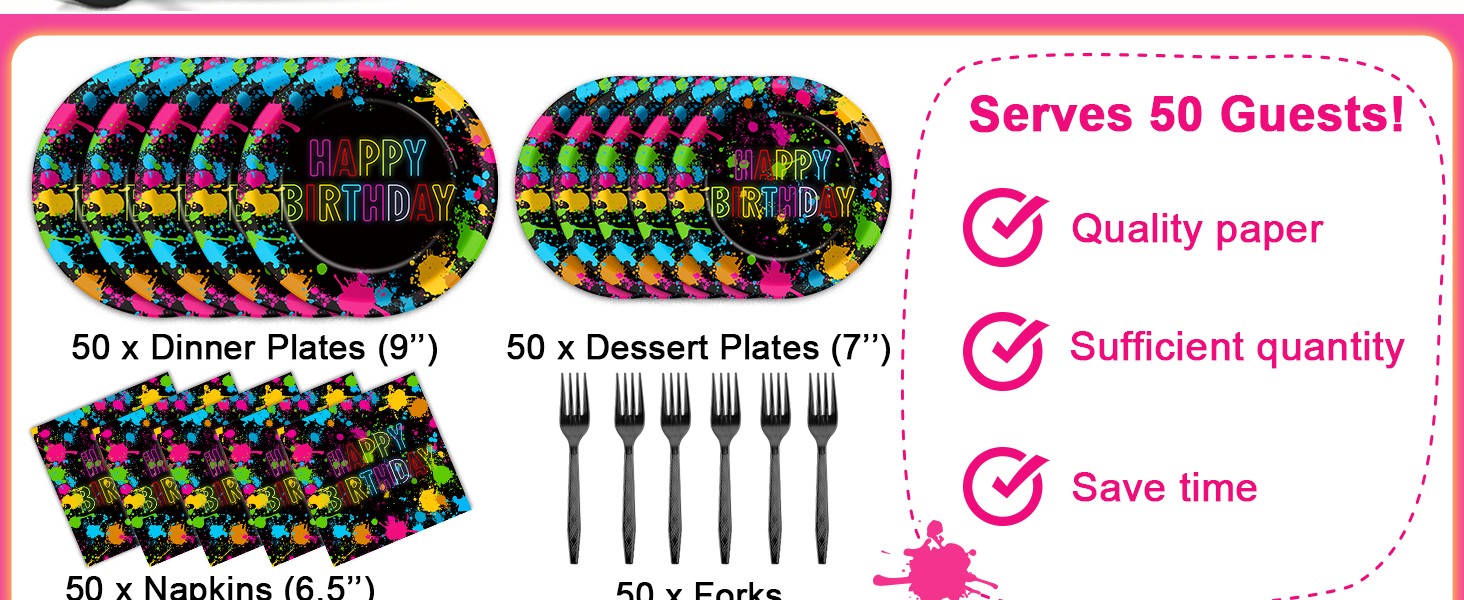 200pcs Neon Party Paper Plate and Napkins Supplies Neon Birthday Party
