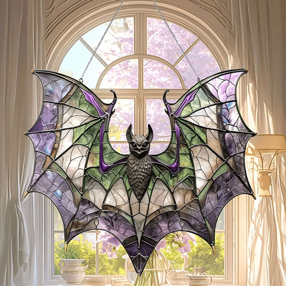 Contemporary Acrylic Bat Suncatcher Halloween Decor Home Wall Art Wreath OY