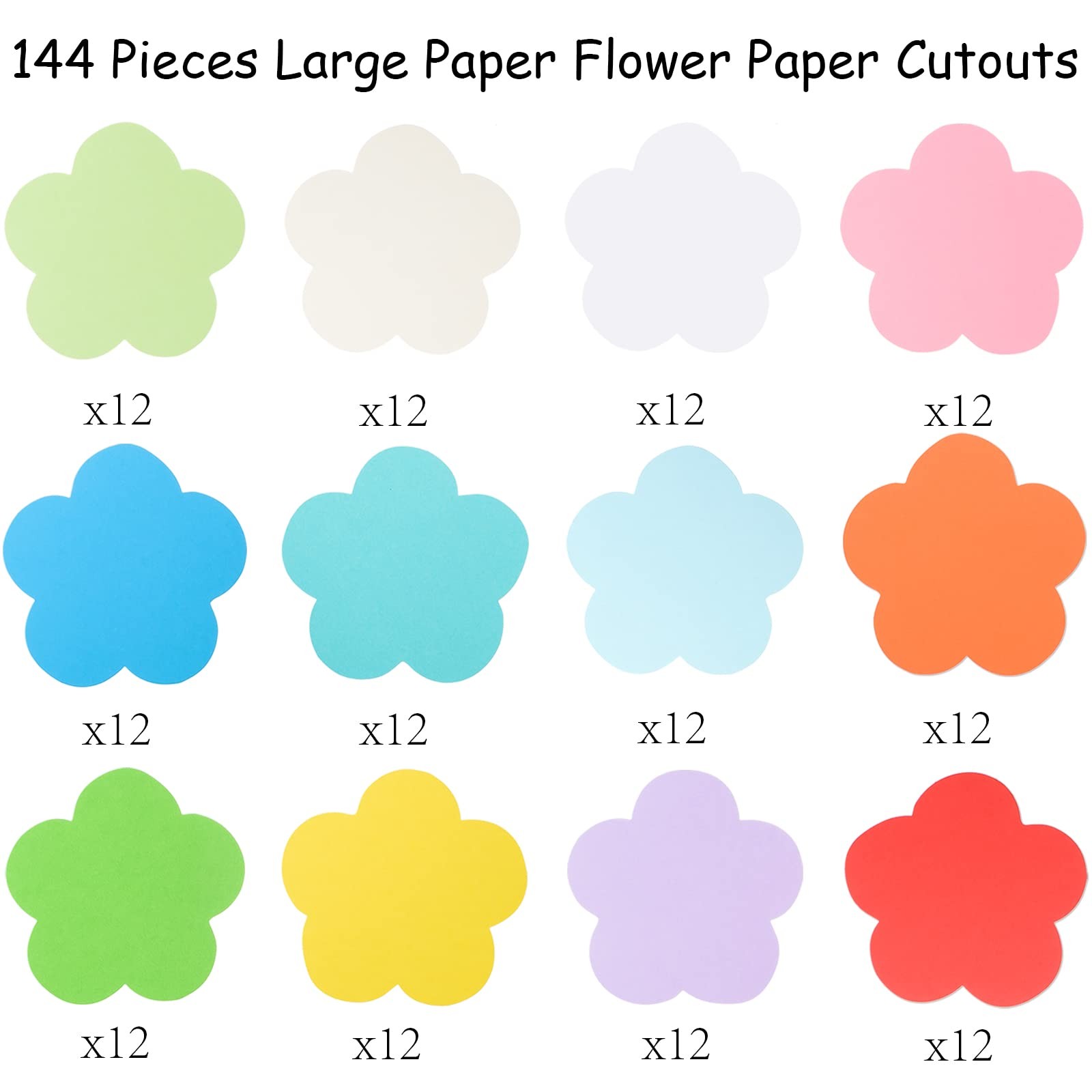 144 PCS Large Assorted Color Paper Flower Cutouts DIY Kids Craft Party Decor