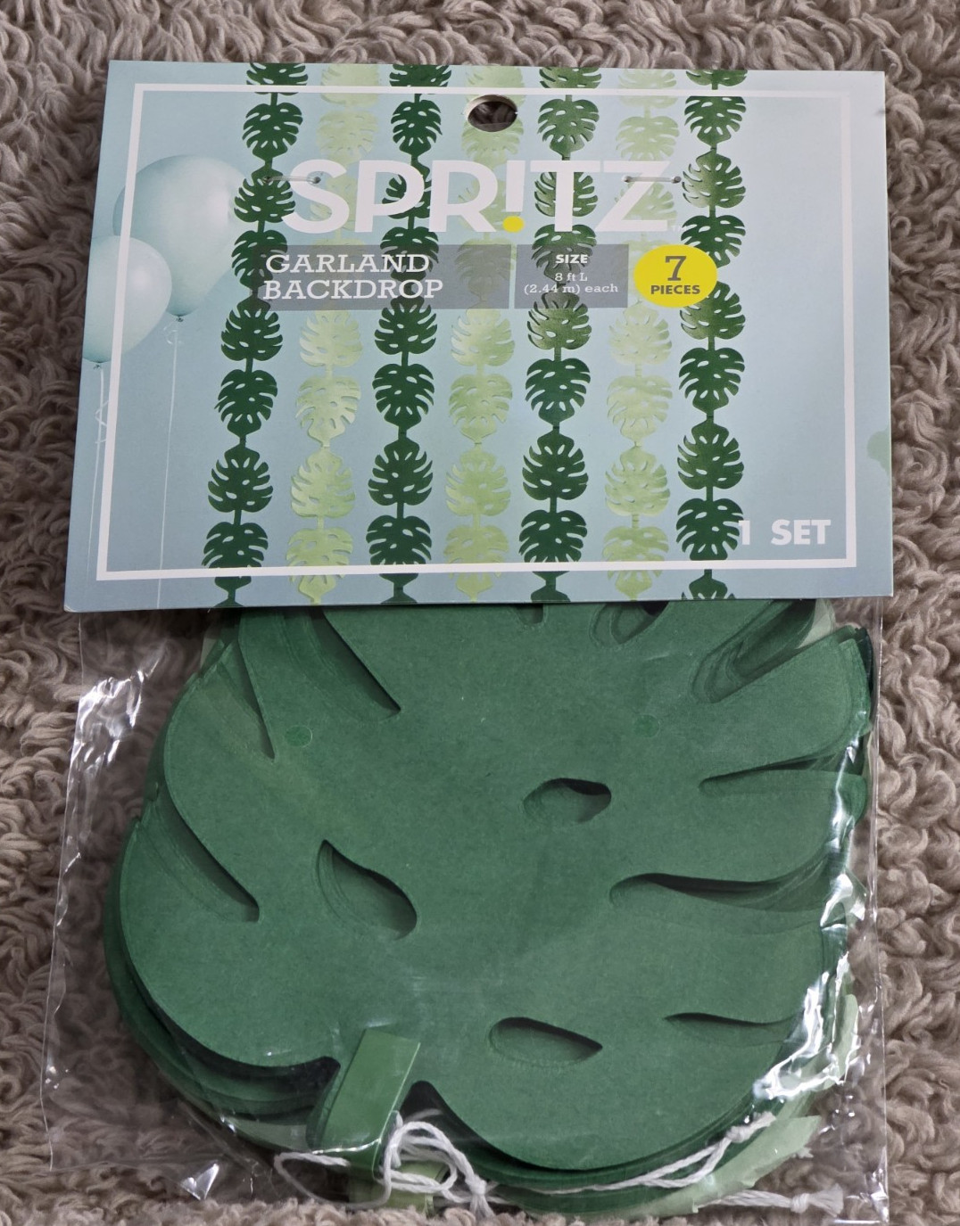 Spritz – Tropical Jungle Leaf Garland Backdrop – 7 Pieces – Party Supplies