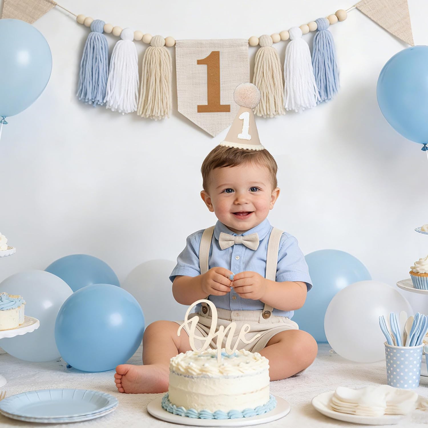 First Birthday High Chair Banner Decorations For Boy 1st Birthday Hat With On…