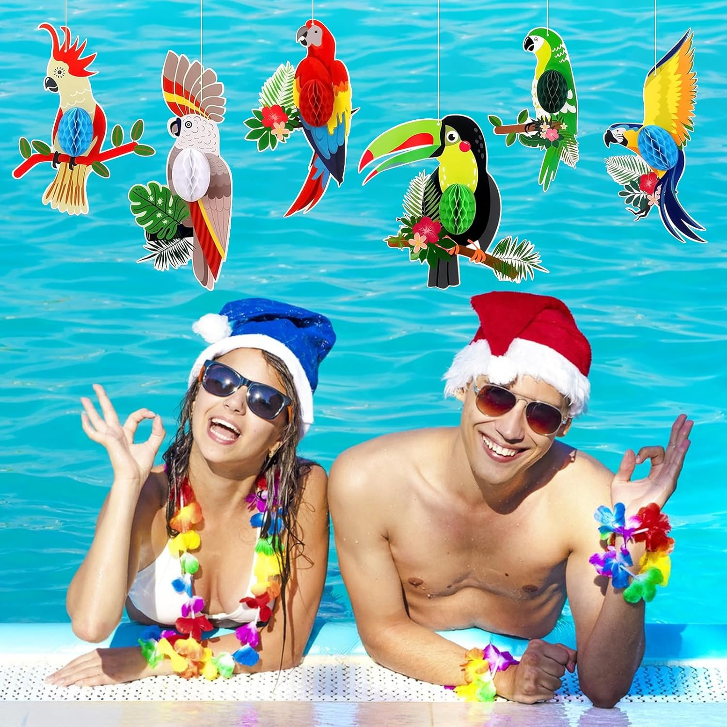 6 Pieces Tropical Birds Honeycomb Cutouts, Large Parrot Hanging Decor Parrot Hon