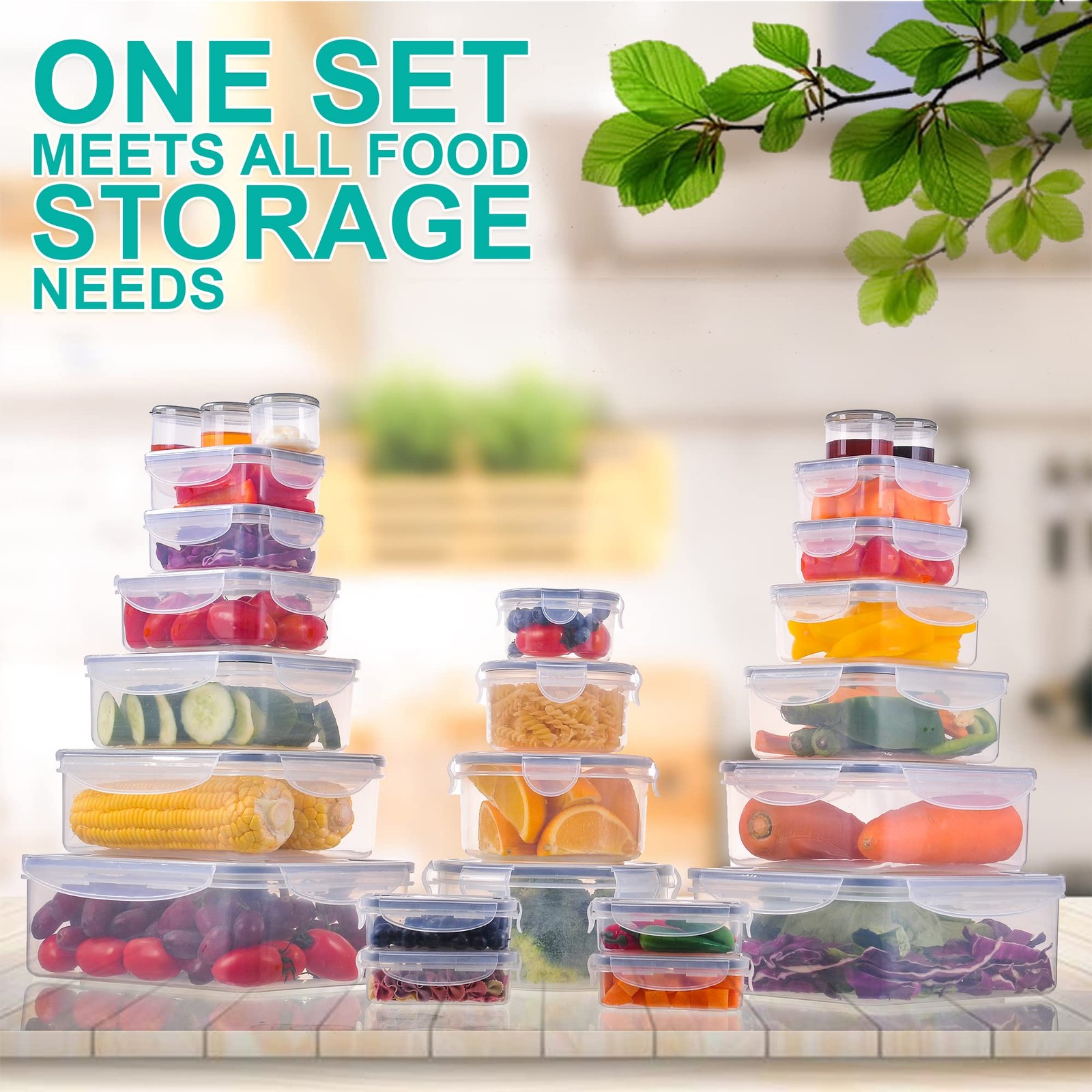 RockBerry 50 Pcs Large Food Storage Containers with Lids Airtight-85 OZ to small