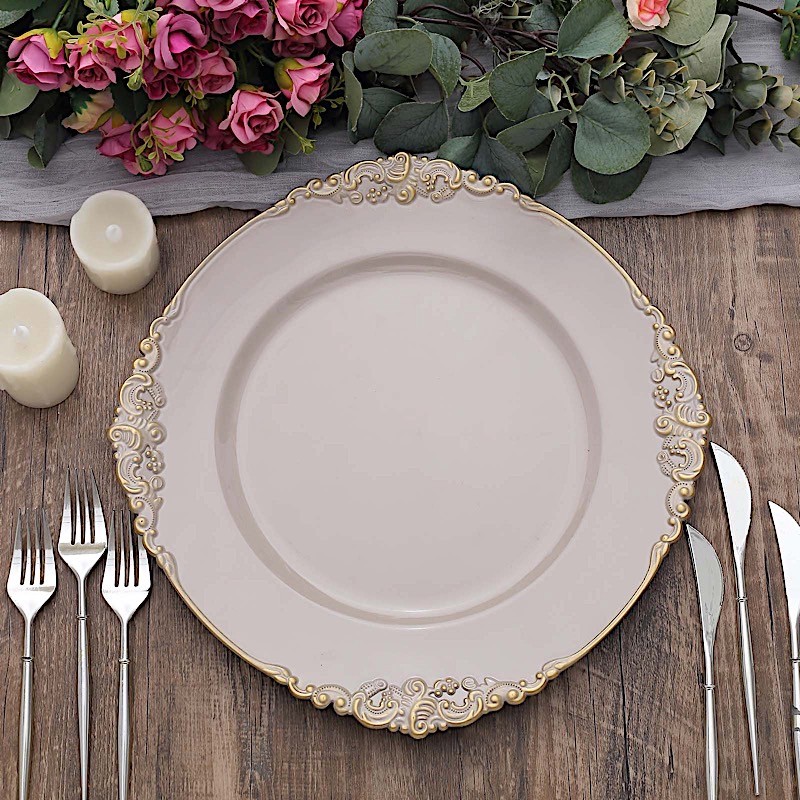 24 NUDE 13″ Round with Embossed Rim Charger Plates Wedding Dinner Supplies
