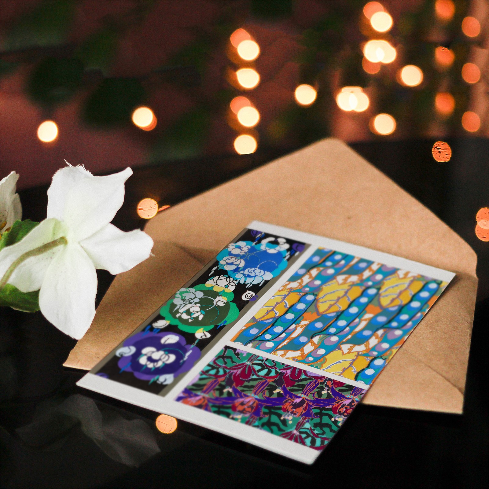 Edouard Benedictus Art Card Colourful Floral Art Deco Patterns