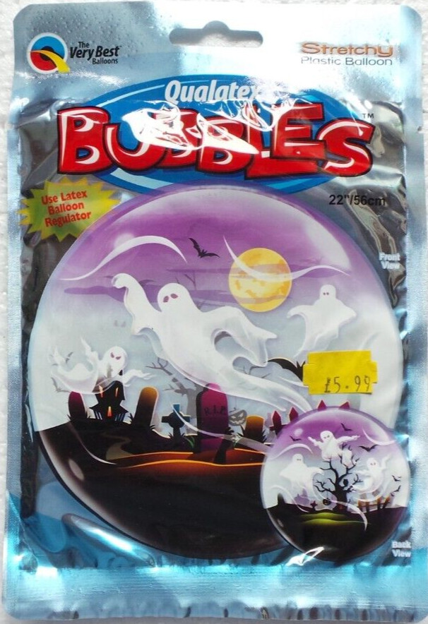 Qualatex Round Bubble 22″ (56cm) Clear Balloon Halloween Ghosts in Graveyard