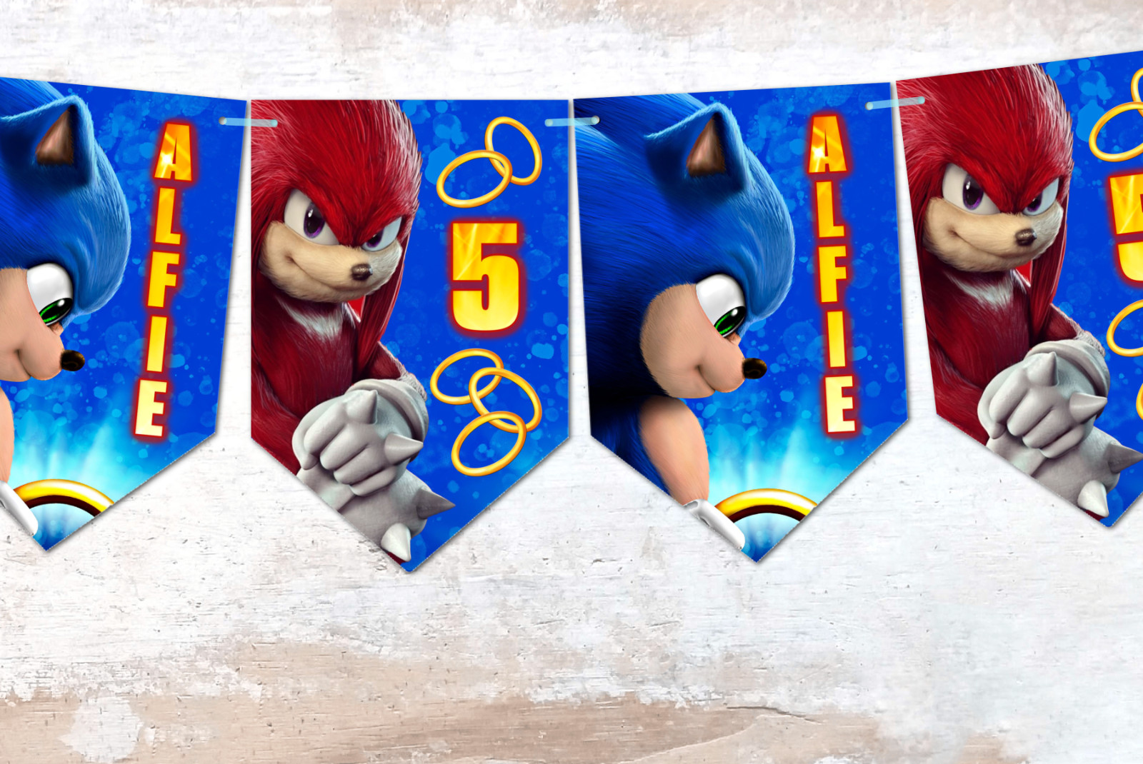 Personalised Sonic the Hedgehog and Knuckles Bunting Party Room Decoration