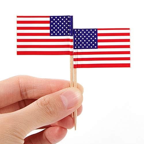 CYPS 100 Pcs USA American Flag US Toothpick Flags, Small Mini Stick Cupcake T…