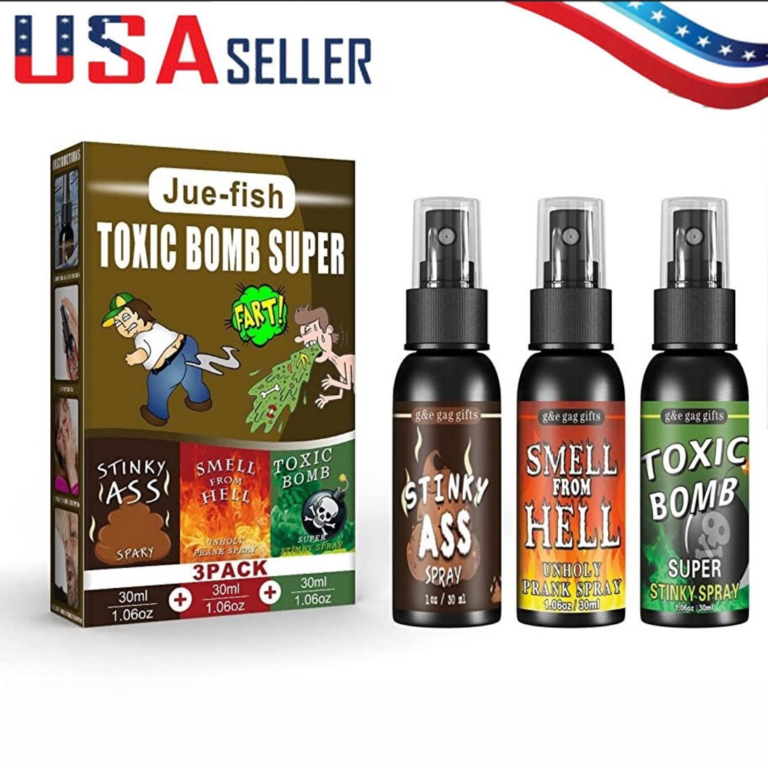 3-Pack Fart Spray | Prank Gag Gift | Stink Bomb Novelty | Party Fun, Joke Toy