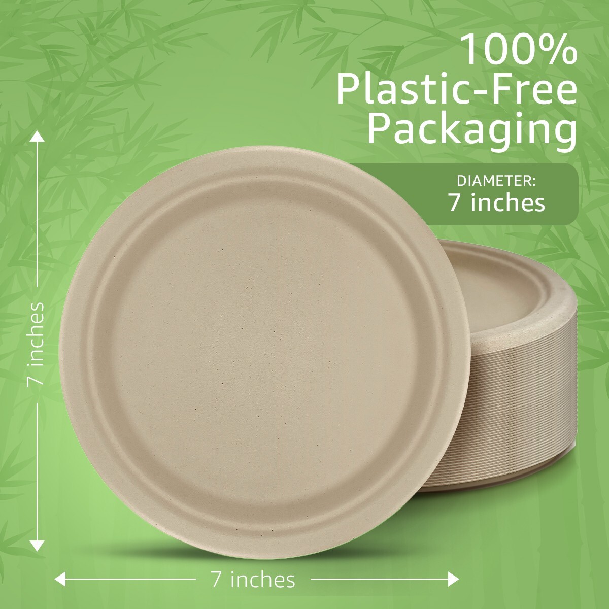 Ibambo Bamboo Disposable Paper Plates – 7 Inch, 125 Pack, Compostable Plates