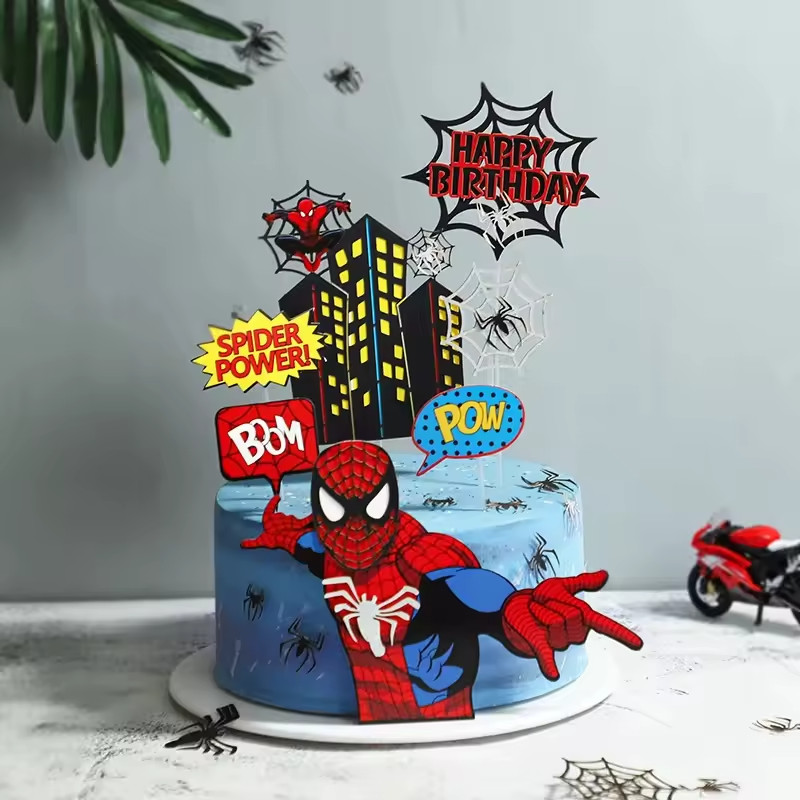 Spiderman Theme Birthday Cake Topper – Happy Birthday Superhero Party Decoration