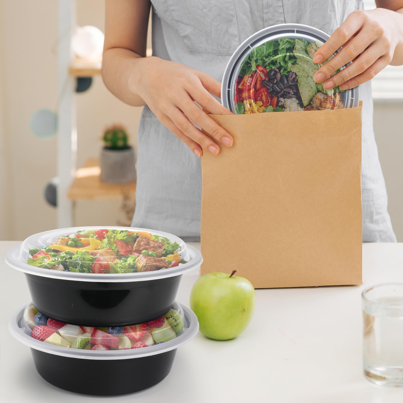Meal Prep Containers Reusable 32oz – Meal Prep Bowls with Lids 50 Pack, Round Fo