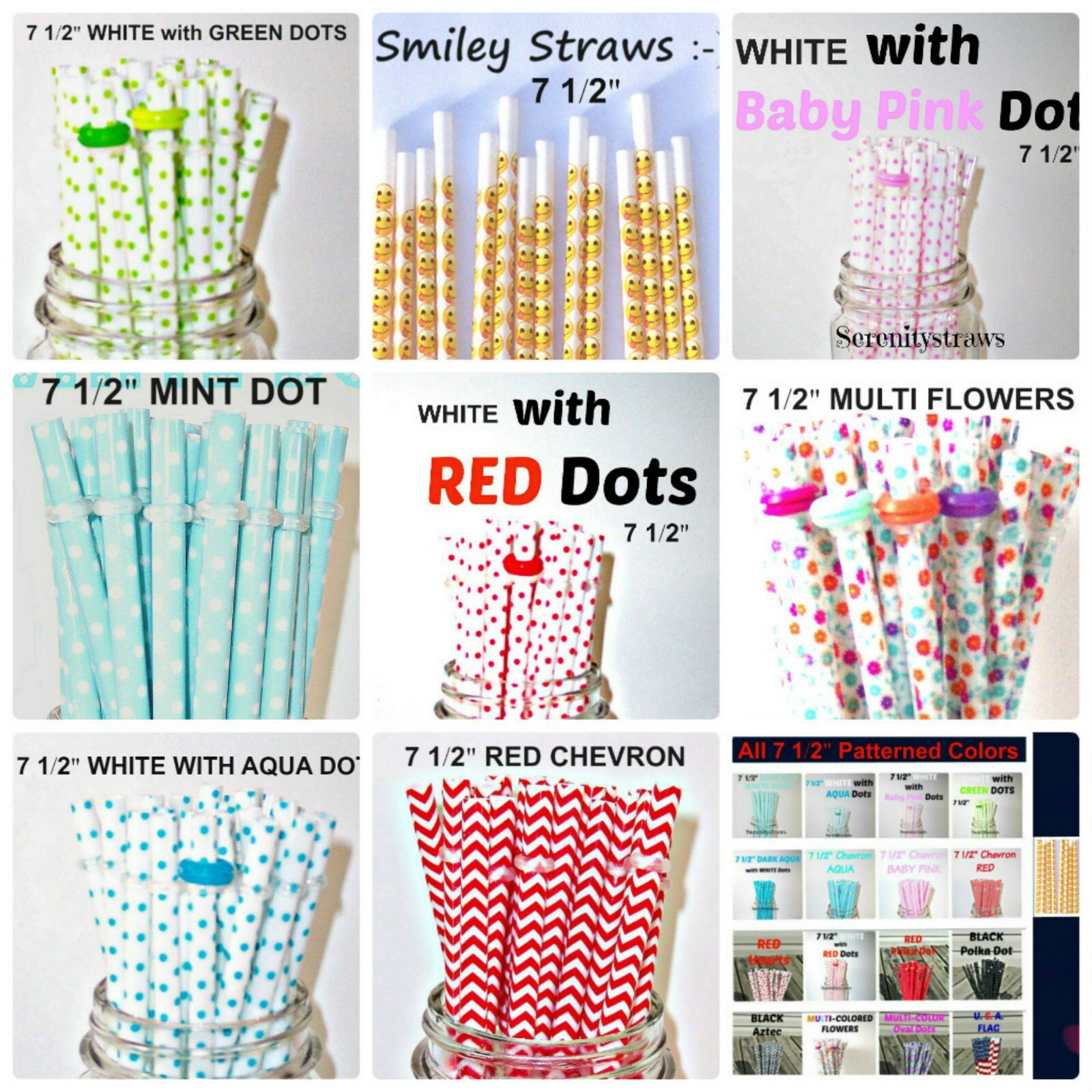 PATTERNED STRAWS, Dots, Checks, Flowers, Chevron, Fruit, Reusable, BPA Free