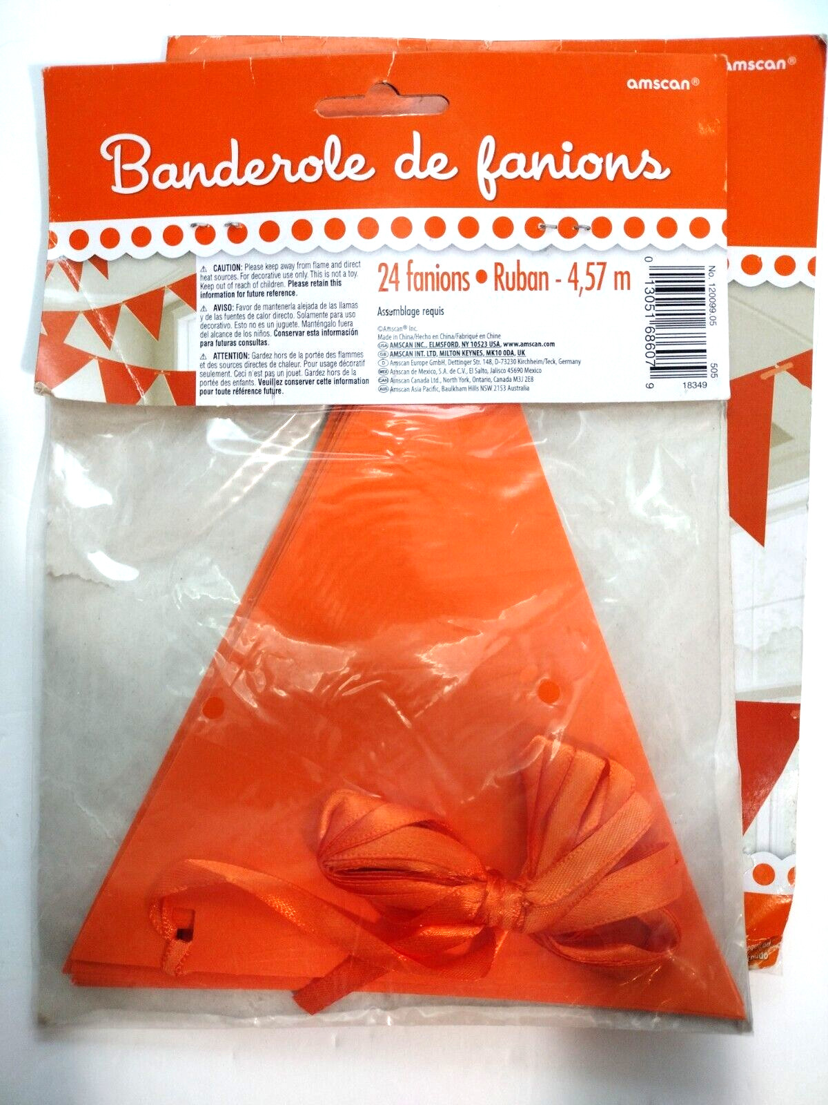 Party Decor Two Pack 24 Orange Pennant Ribbon – 15 ft (24 fanions each pack)