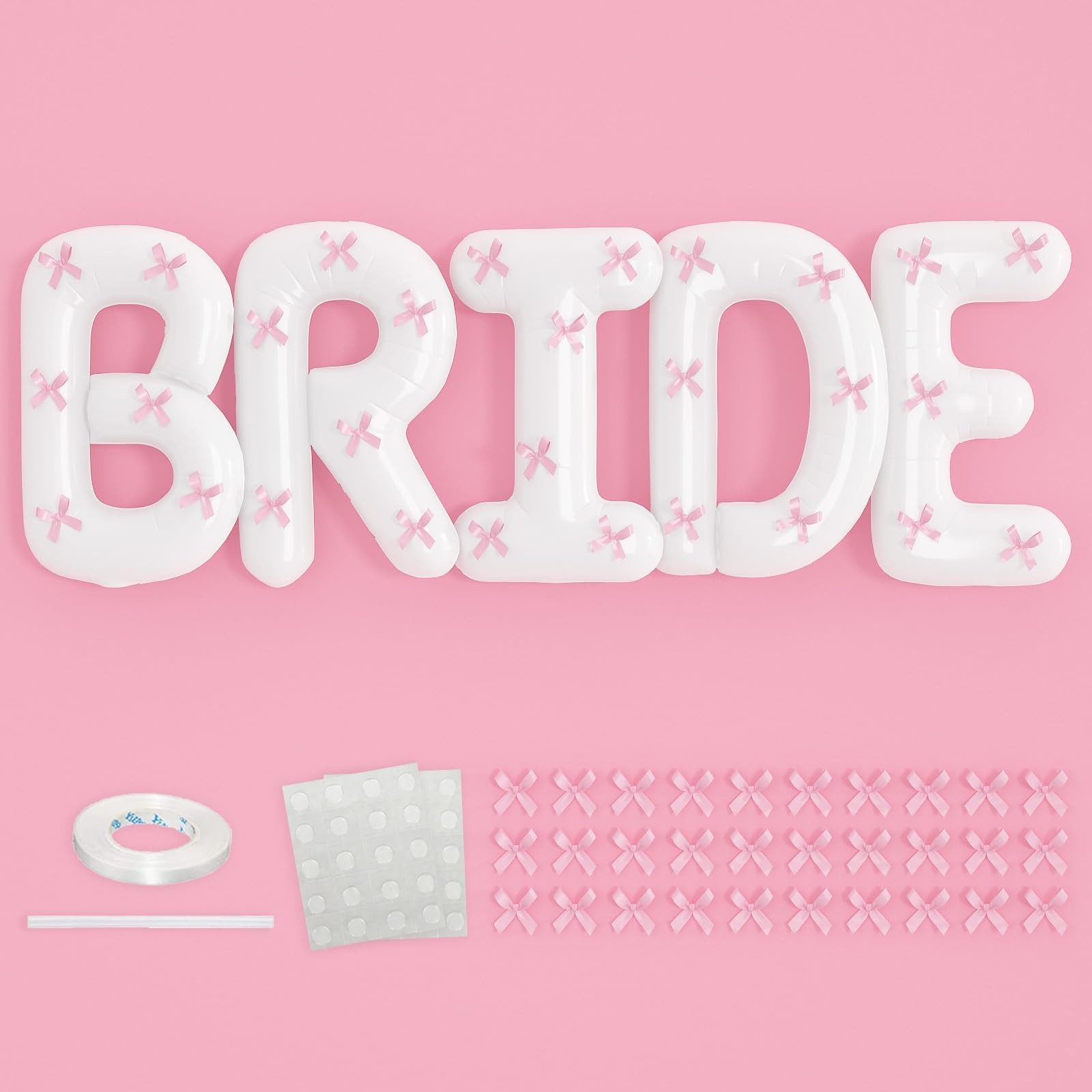 40 inch BRIDE Balloons Bachelorette, White Bride Balloons with Pink Bow for B…
