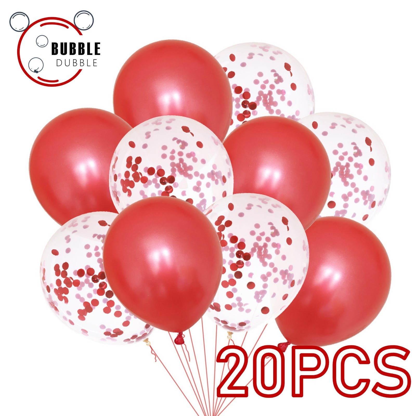 Bulk Lot Red 12″ Confetti Balloons 20PCS Metallic Latex Decor Birthday Wedding