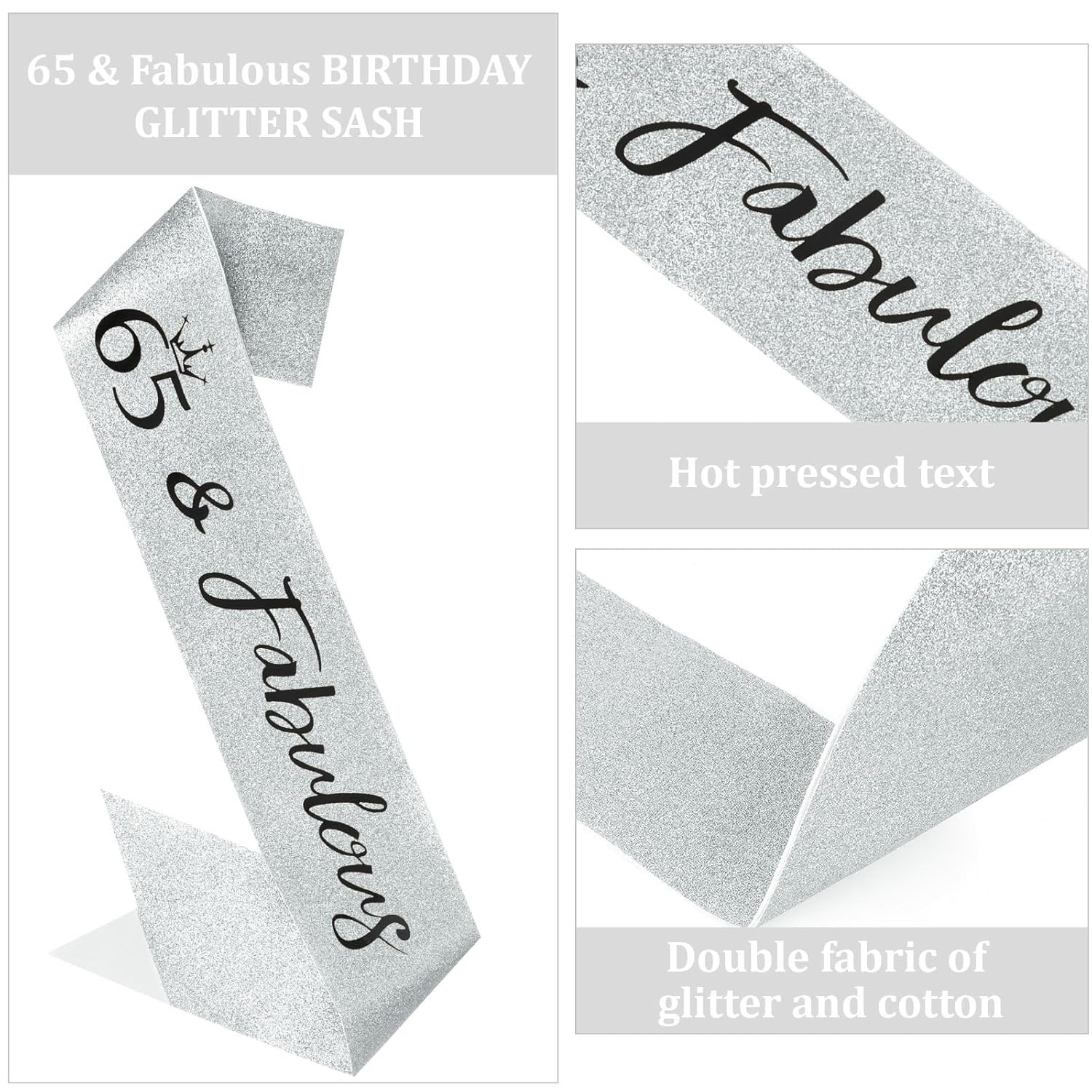 65th Birthday Crown and Sash Set Rhinestone Tiara Party Decorations Women Kit