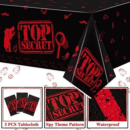3PCS Spy Party Tablecloths – Kids Birthday Secret Agent Theme Table Covers, Plas